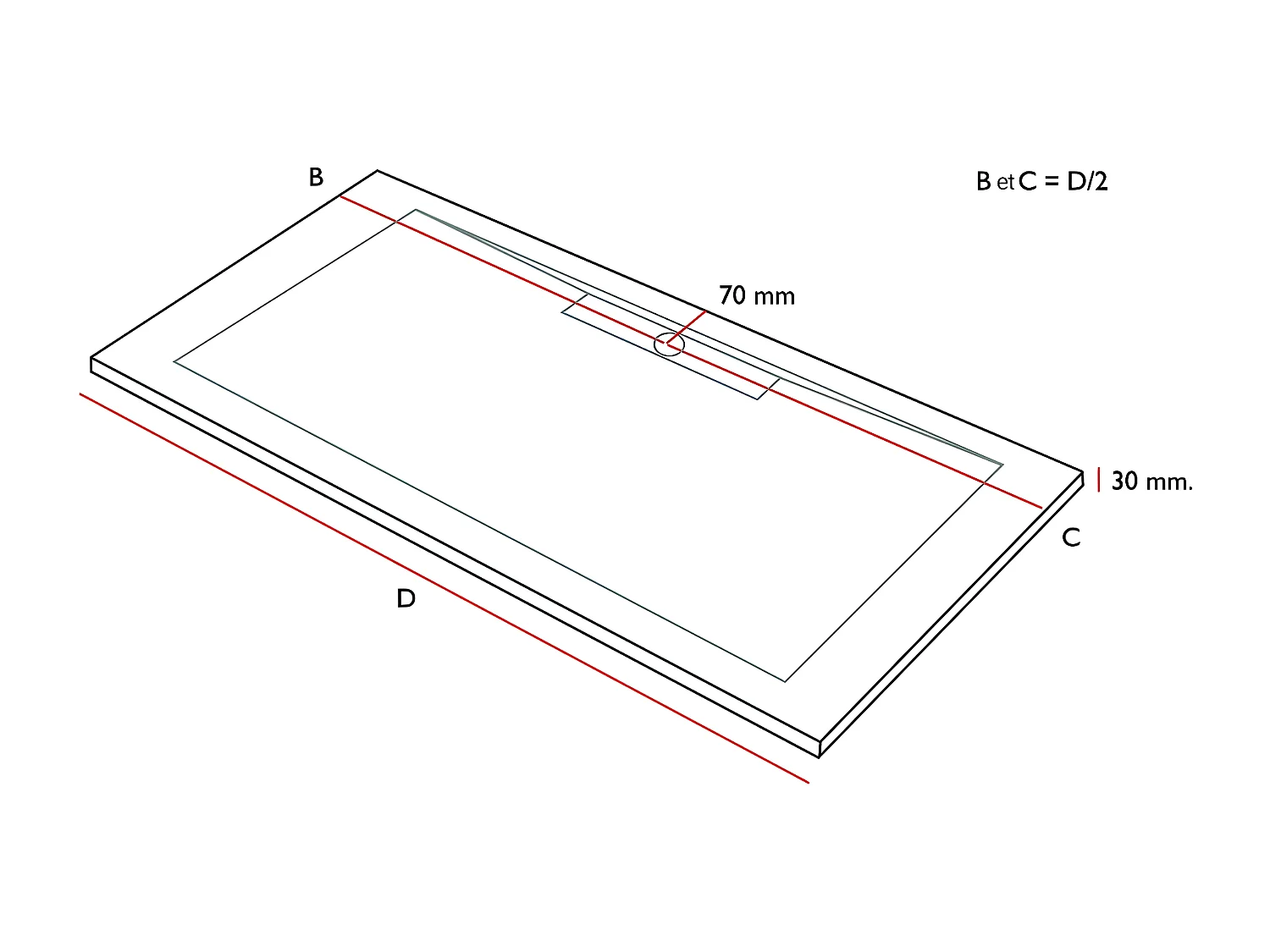 Receveur de douche Crème, finition Lisse Stone SIDE, grille de couleur - 110 x 70 cm