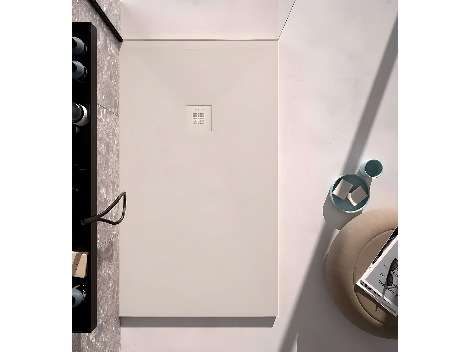 Receveur de douche crème lisse Stone Plus, grille de couleur - 130 x 80 cm