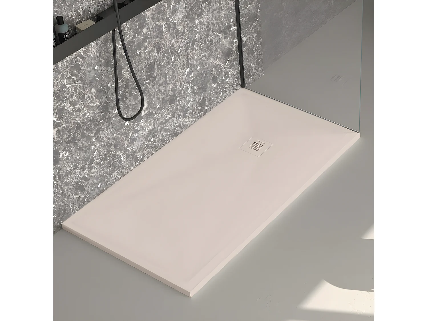 Receveur de douche crème lisse Stone Plus, grille de couleur - 130 x 80 cm