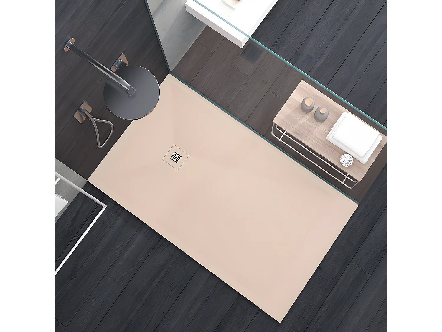 Receveur de douche crème lisse Stone Plus, grille de couleur - 130 x 80 cm