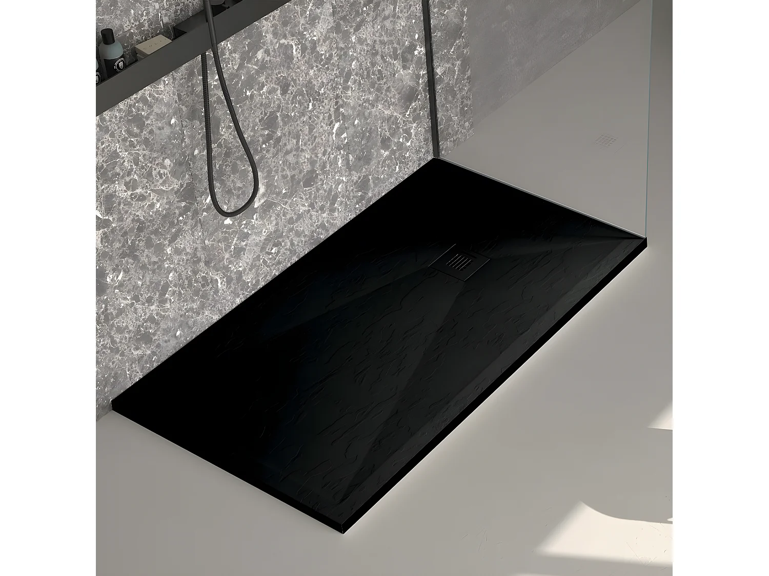 Receveur de douche noir ardoise Stone Plus, grille de couleur - 160 x 70 cm