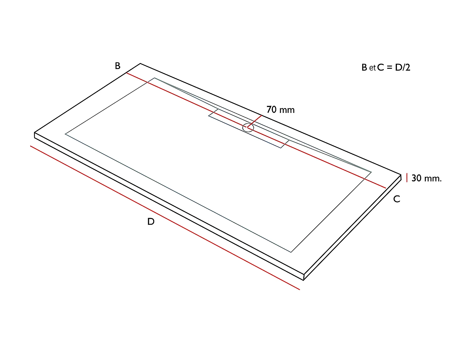 Receveur de douche Blanc, finition Ardoise Stone SIDE, grille de couleur - 100 x 70 cm