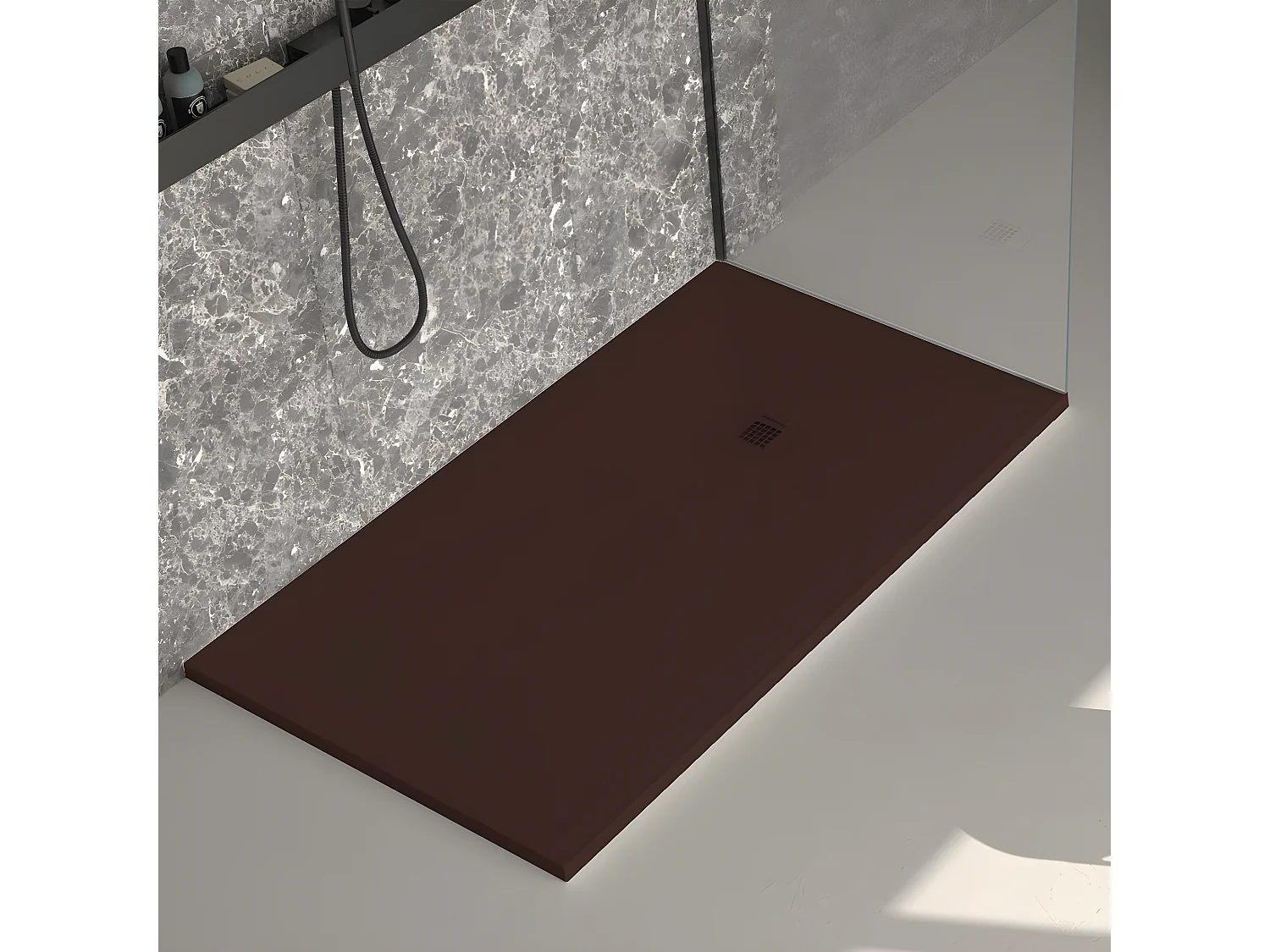 Receveur de douche chocolat lisse Stone Plus, grille de couleur - 100 x 70 cm