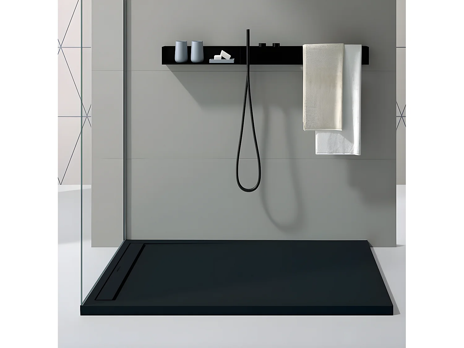 Receveur de douche Noir, finition Lisse Stone SMART, grille de couleur - 160 x 80 cm