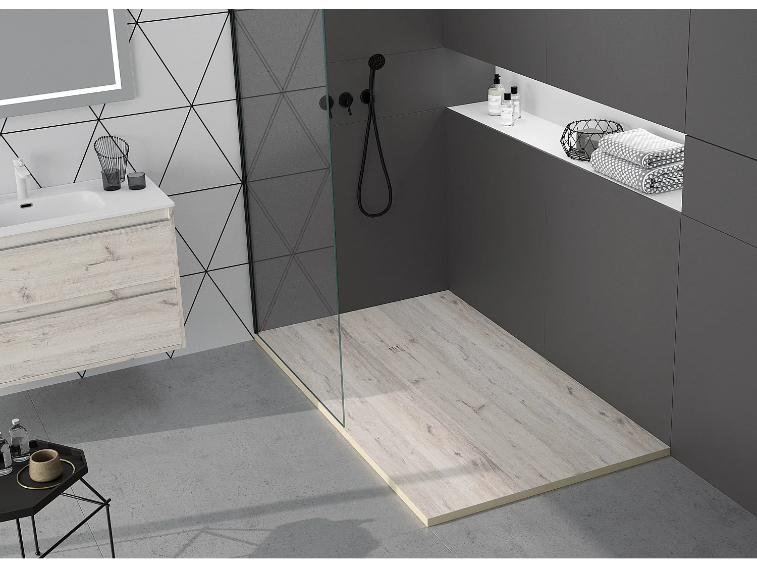 Receveur de douche Décape, finition Lisse Stone 3D, grille de couleur - 140 x 80 cm