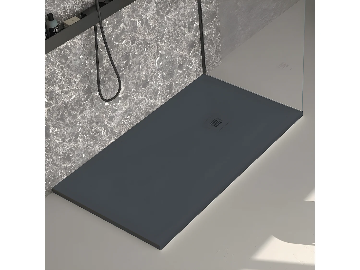 Receveur de douche lisse anthracite Stone Plus, grille de couleur - 100 x 70 cm