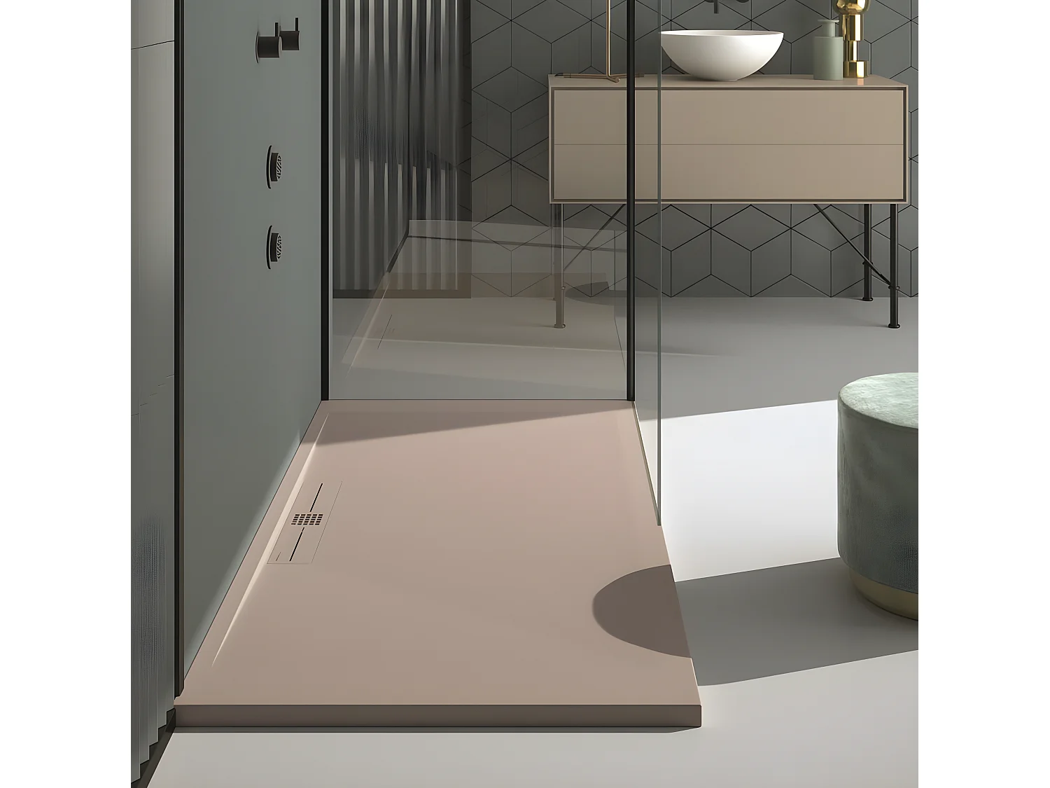 Receveur de douche Sable, finition Lisse Stone SIDE, grille de couleur - 190 x 90 cm