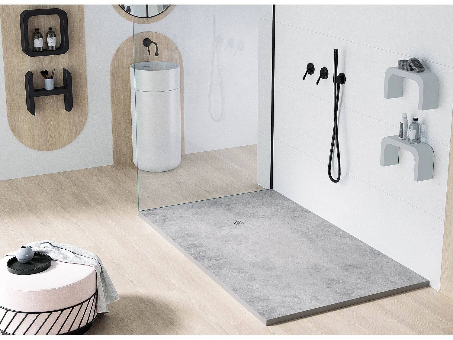 Receveur de douche Béton, finition Lisse Stone 3D, grille de couleur - 160 x 70 cm