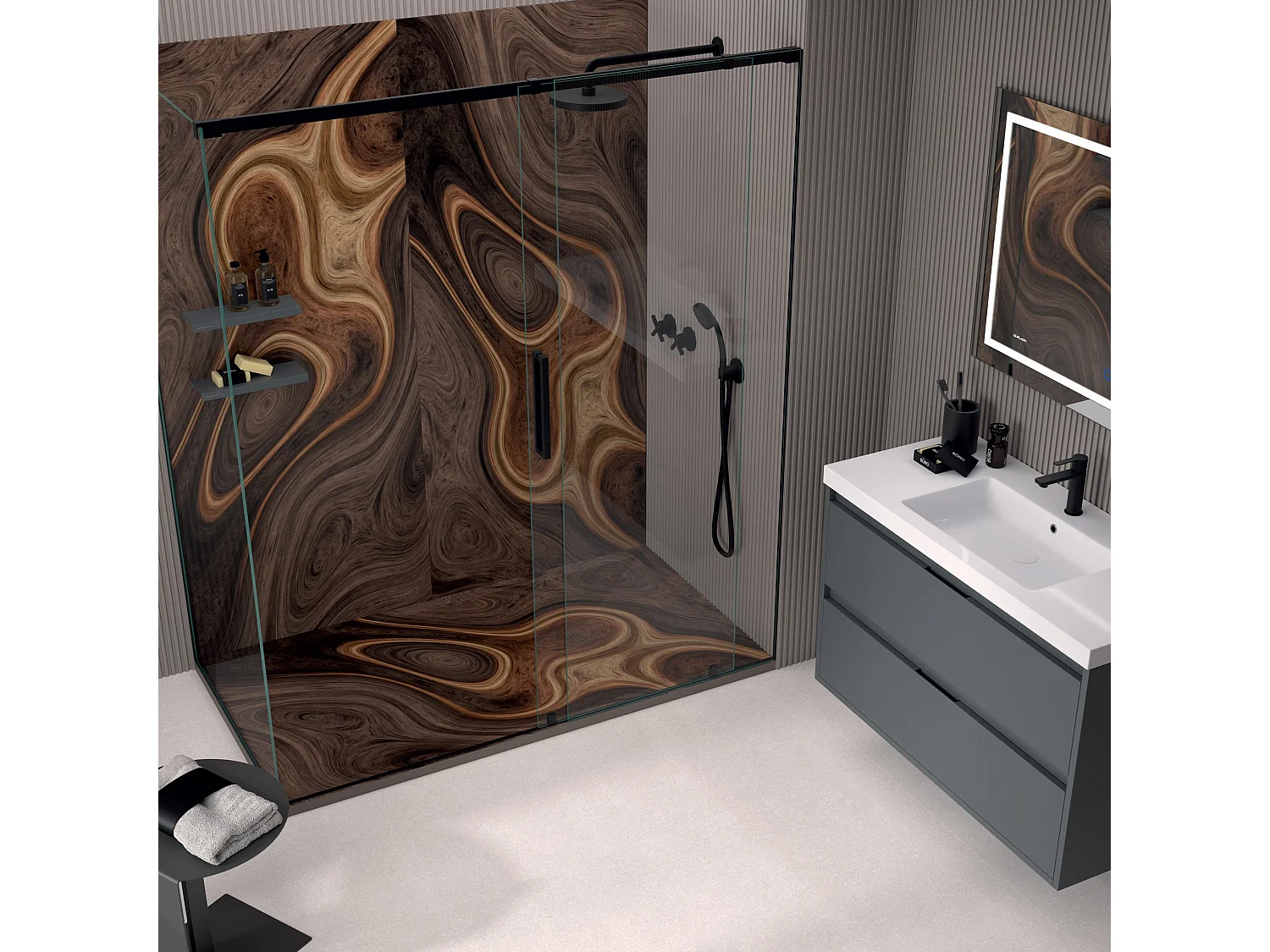 Receveur de douche Ebène, finition Lisse Stone 3D, grille de couleur - 190 x 80 cm