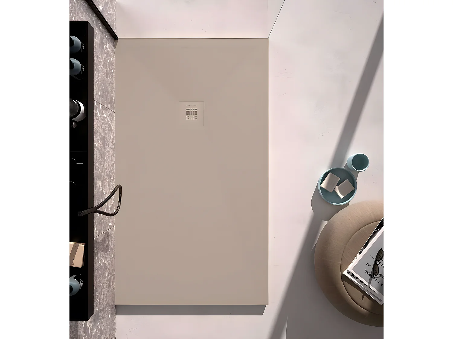 Receveur de douche sable lisse Stone Plus, grille de couleur - 170 x 80 cm