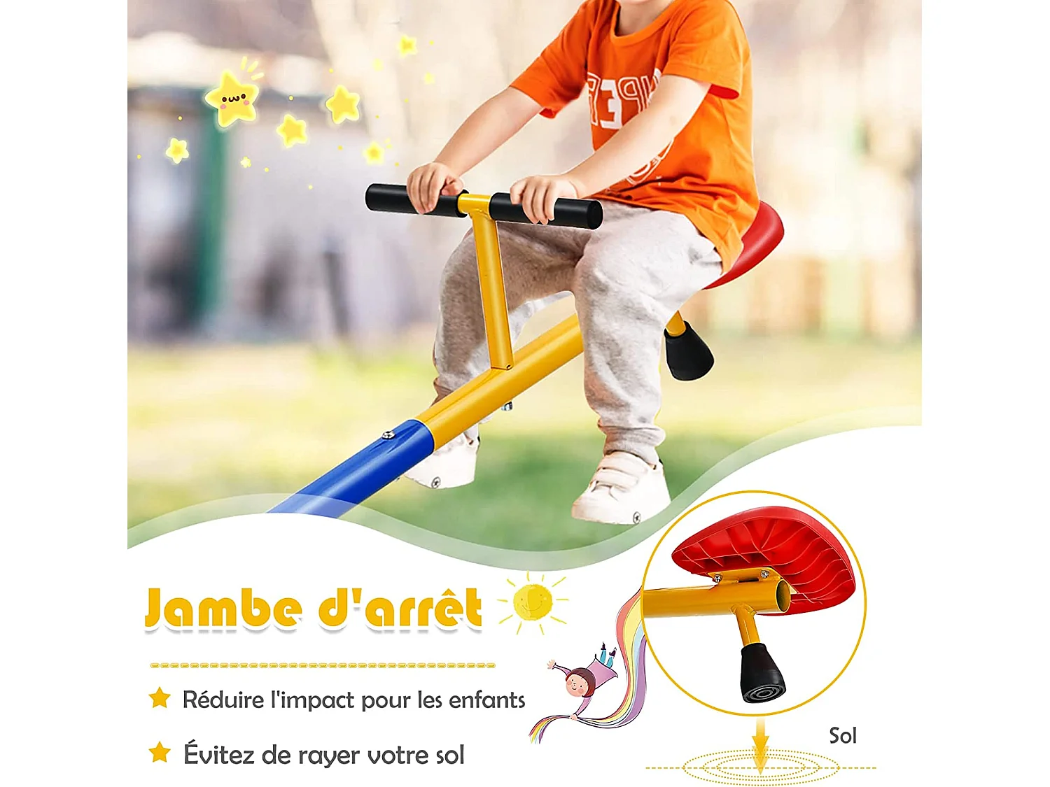 Balançoire à Bascule Tapecul pour Enfant Pivotante à 360° avec Pieds d'Arrêt Jouet d'Extérieur pour enfants 3 - 8 ans