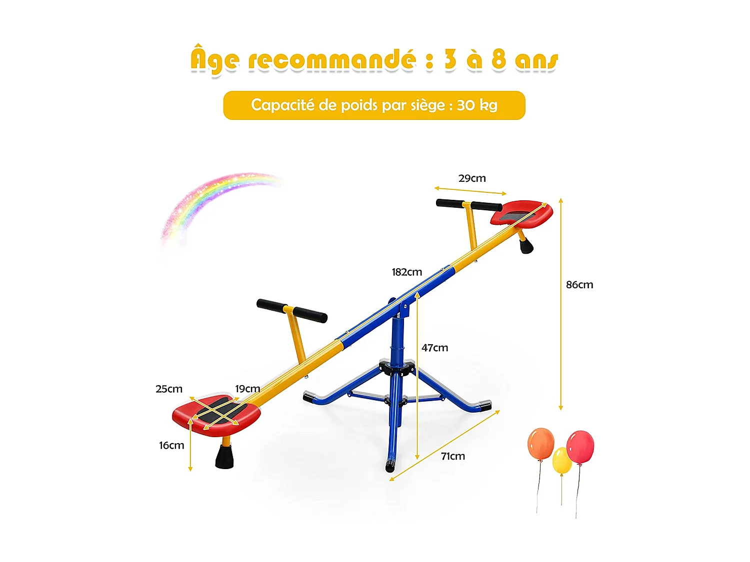 Balançoire à Bascule Tapecul pour Enfant Pivotante à 360° avec Pieds d'Arrêt Jouet d'Extérieur pour enfants 3 - 8 ans