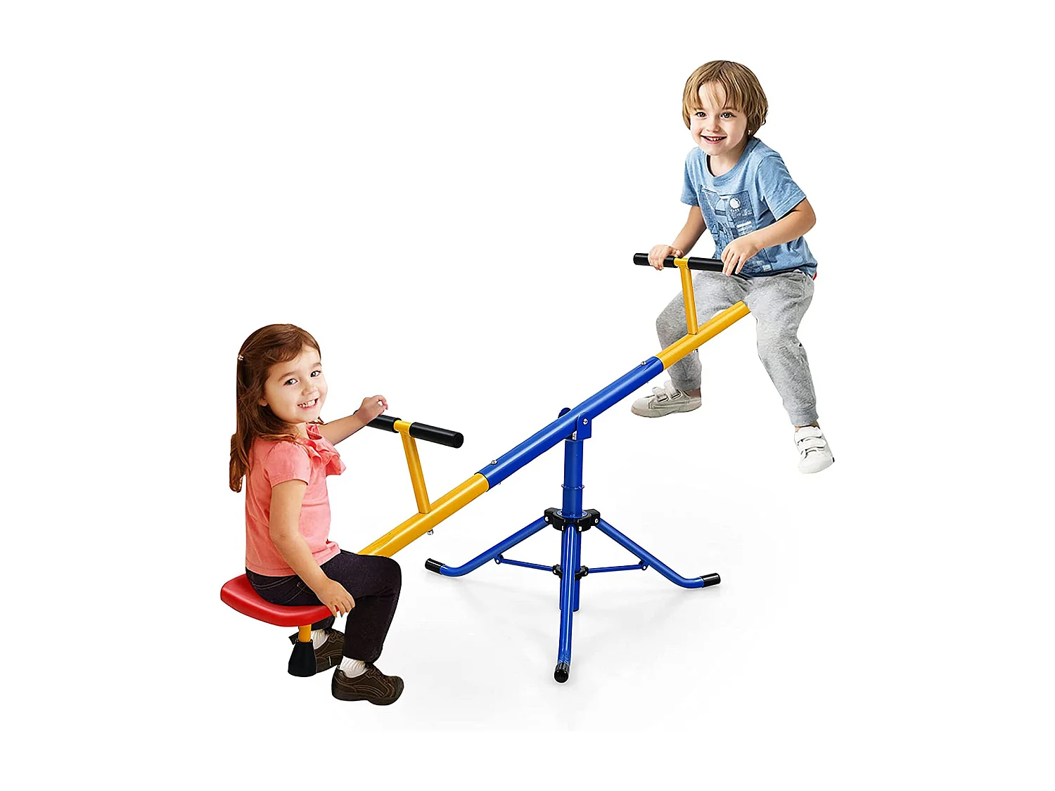 Balançoire à Bascule Tapecul pour Enfant Pivotante à 360° avec Pieds d'Arrêt Jouet d'Extérieur pour enfants 3 - 8 ans