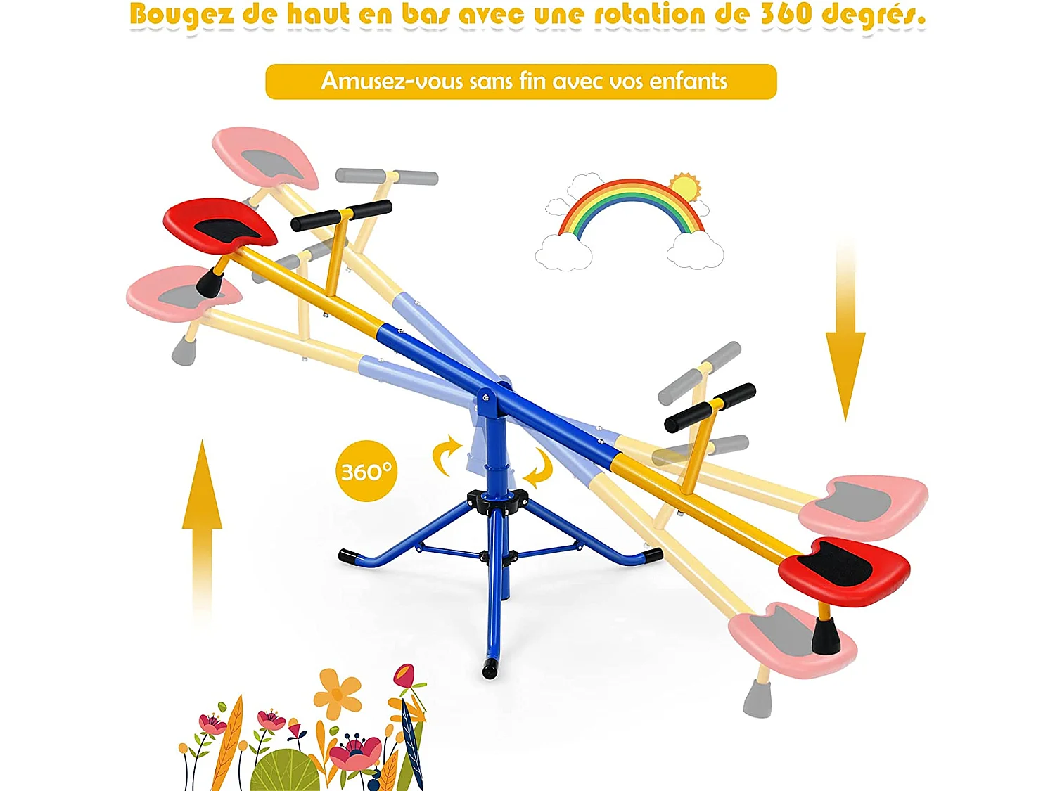 Balançoire à Bascule Tapecul pour Enfant Pivotante à 360° avec Pieds d'Arrêt Jouet d'Extérieur pour enfants 3 - 8 ans