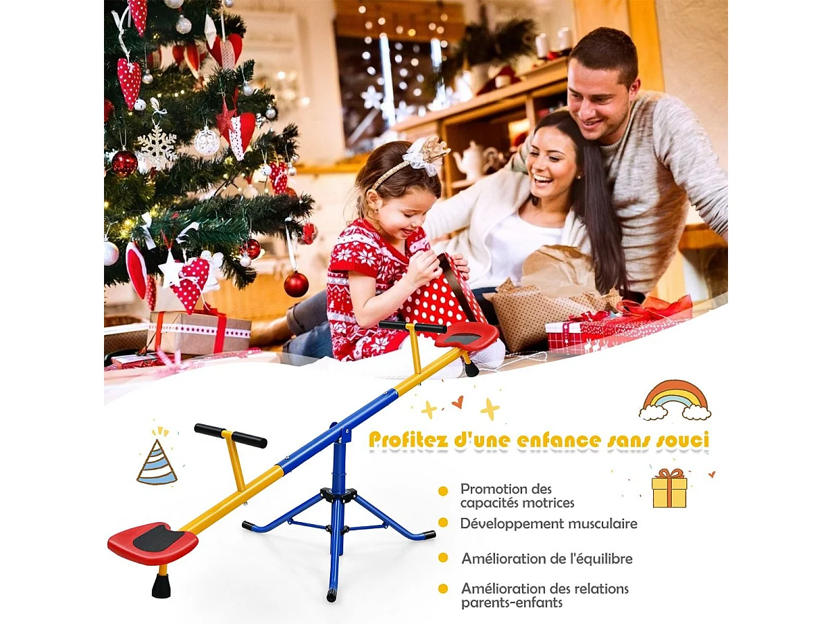 Balançoire à Bascule Tapecul pour Enfant Pivotante à 360° avec Pieds d'Arrêt Jouet d'Extérieur pour enfants 3 - 8 ans