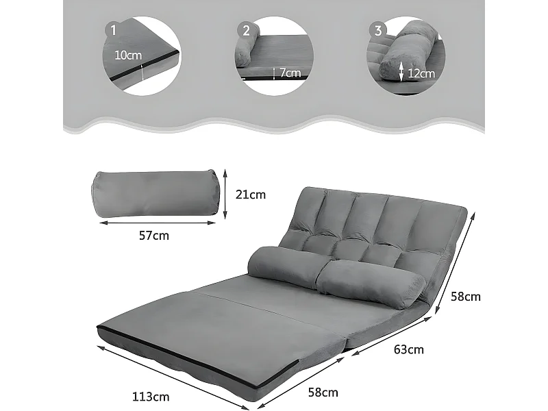 Canapé convertible 2 place 113 x 180 cm dossier réglable à 6 positions housse