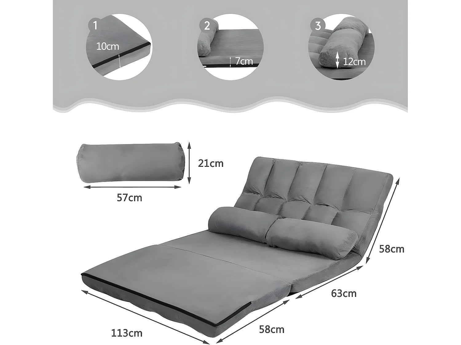 Canapé convertible 2 place 113 x 180 cm dossier réglable à 6 positions housse