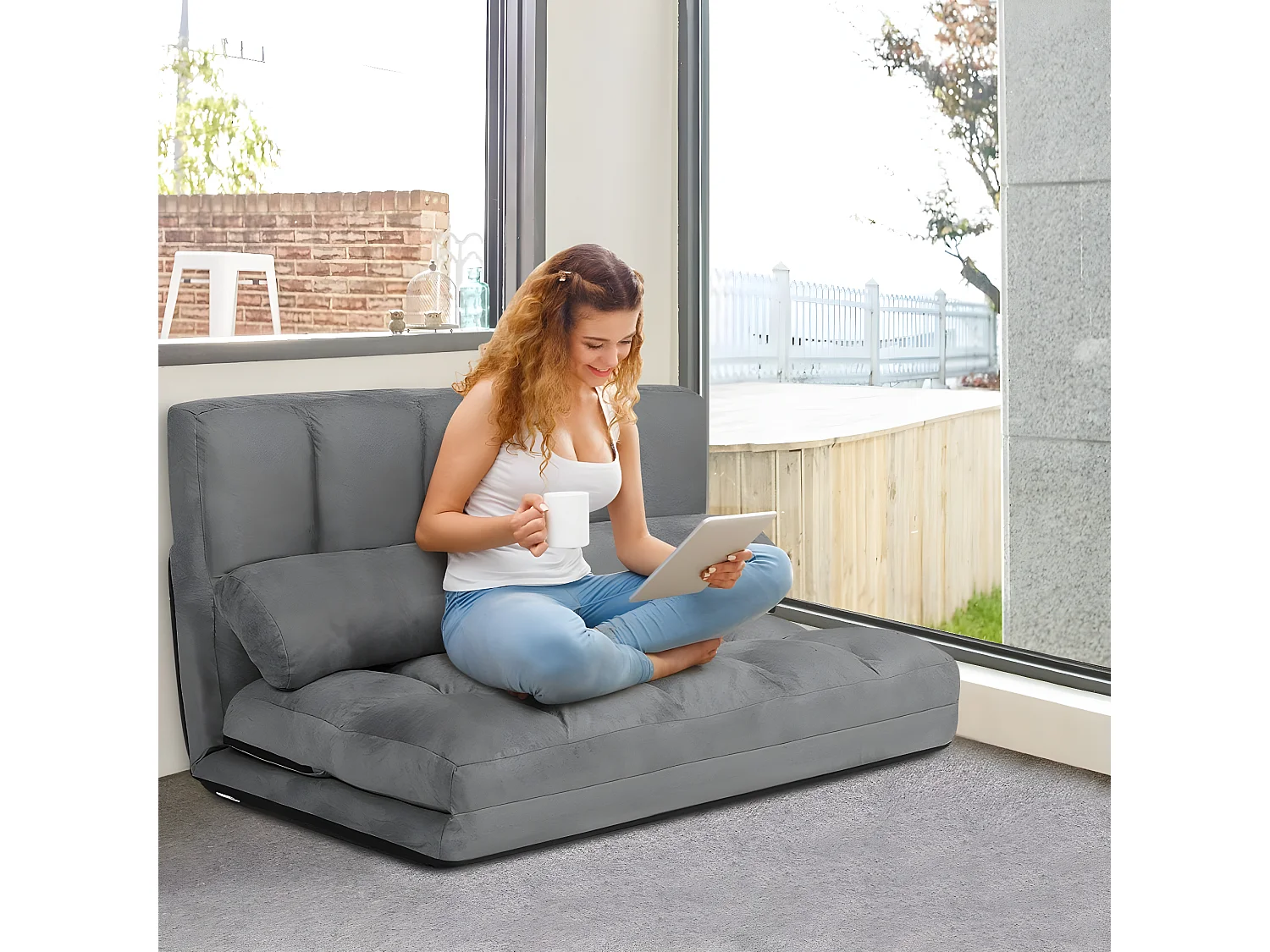 Canapé convertible 2 place 113 x 180 cm dossier réglable à 6 positions housse