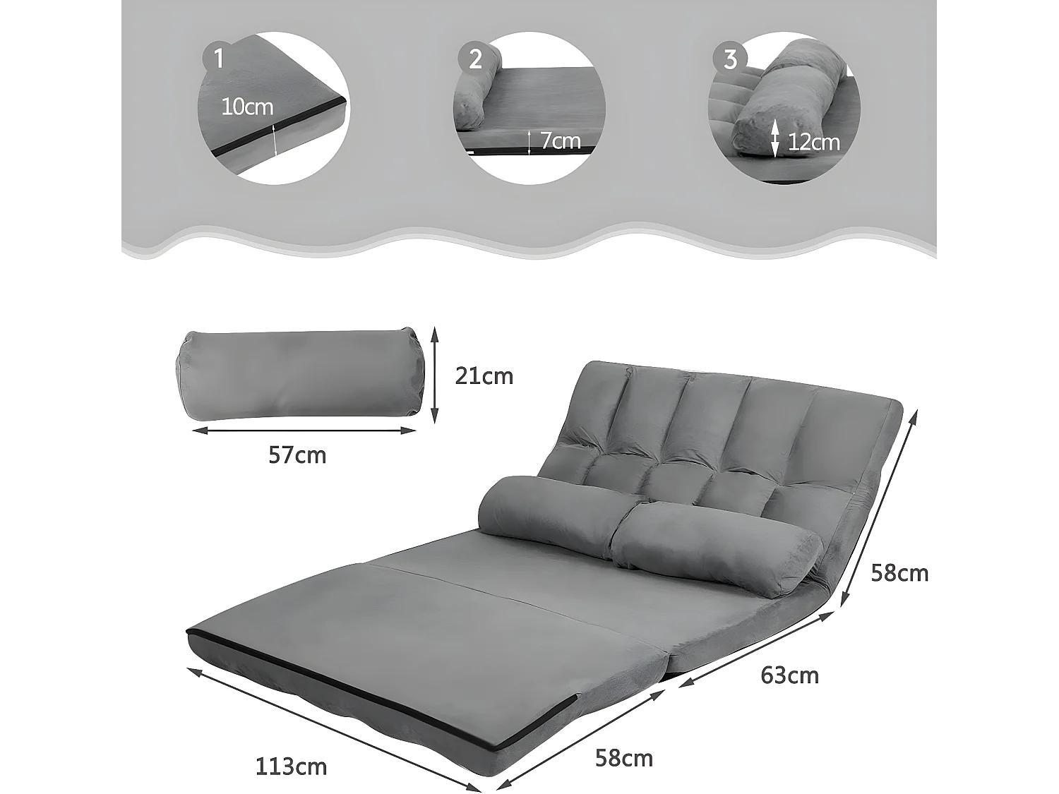 Canapé convertible 2 place 113 x 180 cm dossier réglable à 6 positions housse