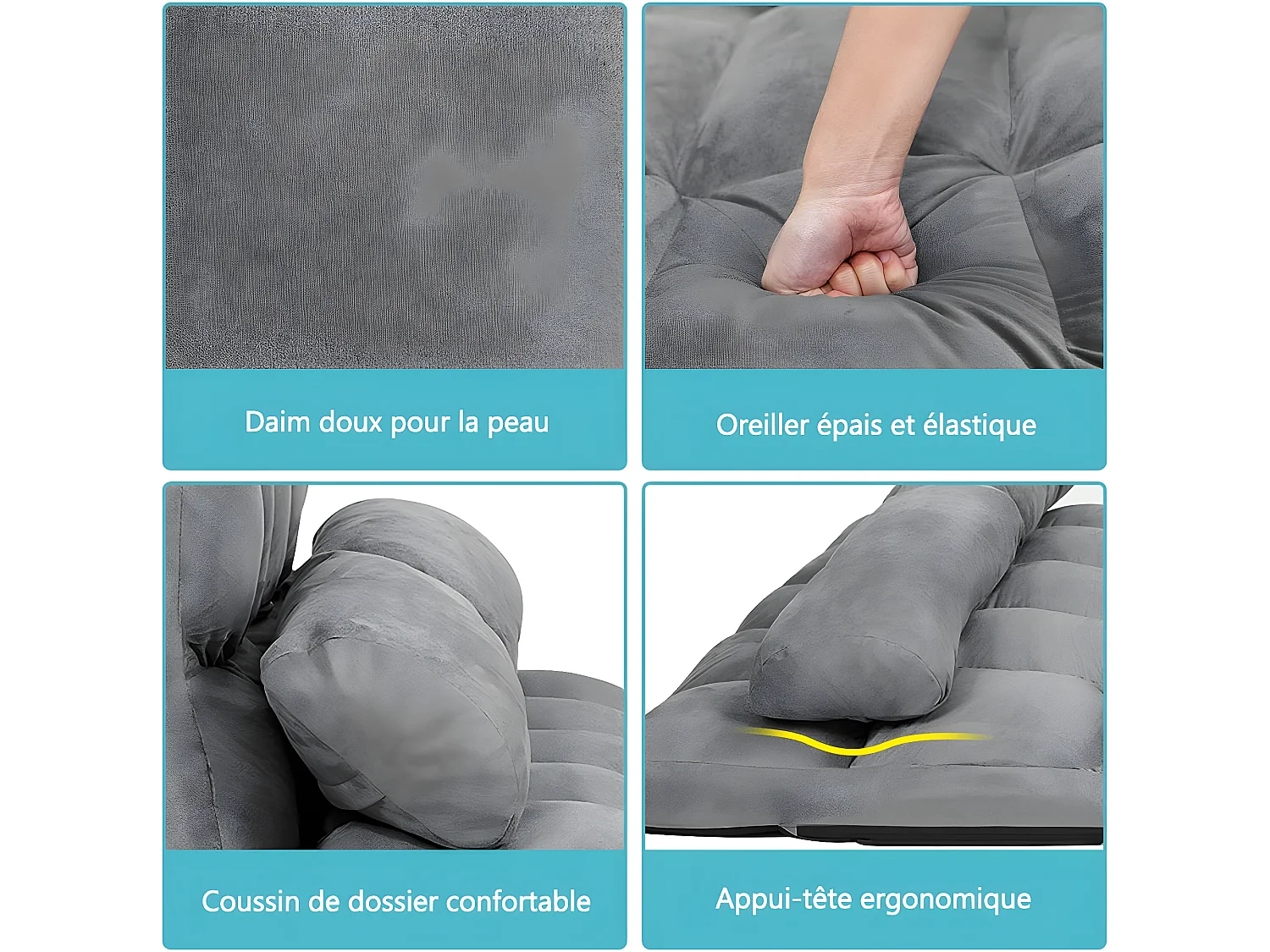 Canapé convertible 2 place 113 x 180 cm dossier réglable à 6 positions housse