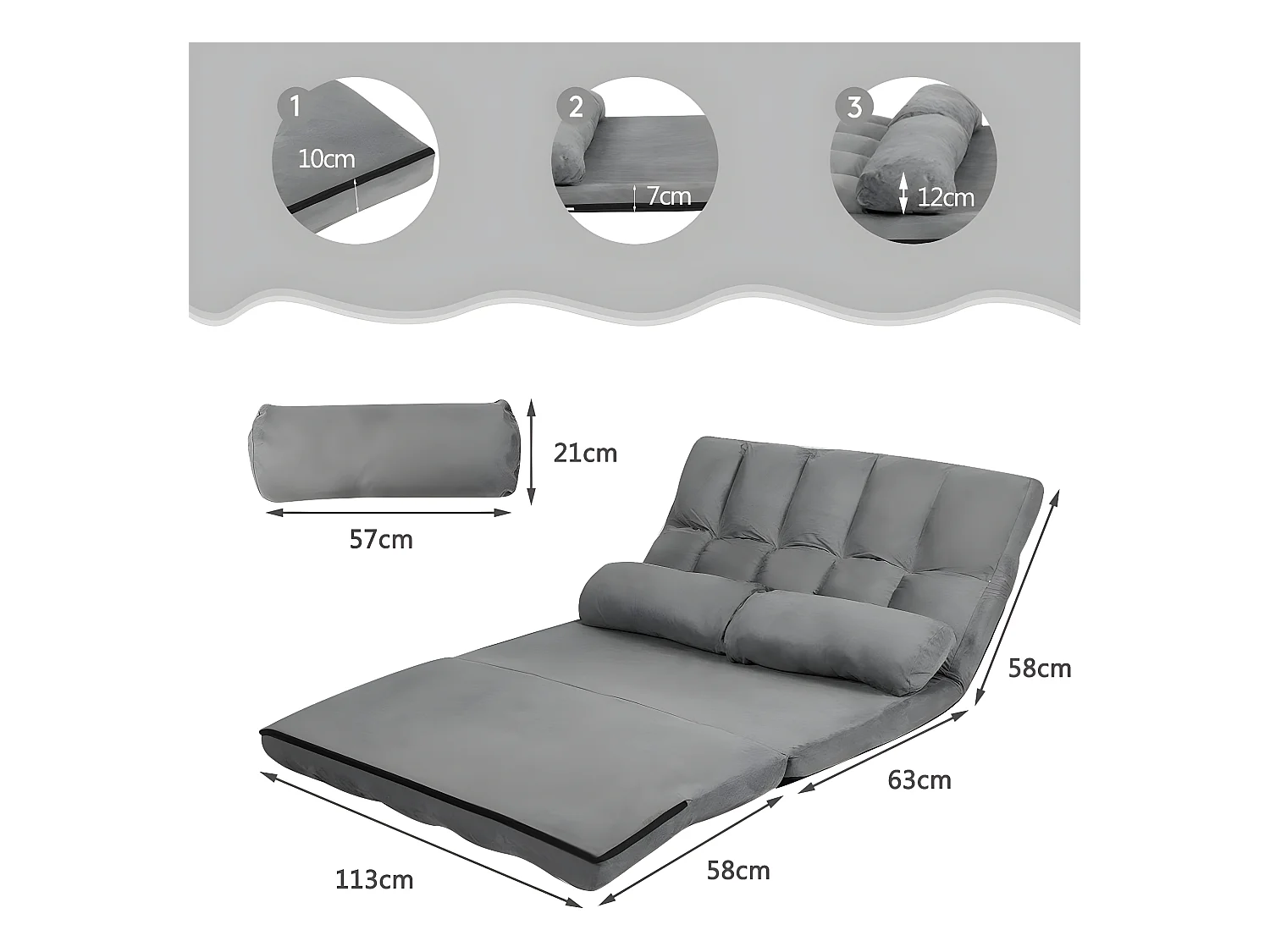 Canapé convertible 2 place 113 x 180 cm dossier réglable à 6 positions housse