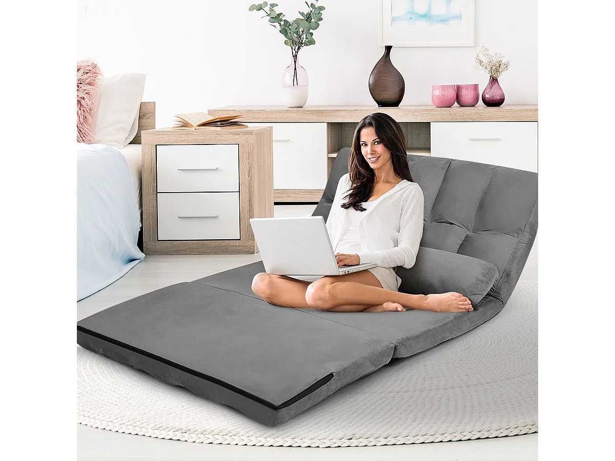 Canapé Convertible 2 Place 113 x 180 cm, Dossier Réglable à 6 Positions, Housse Détachable, Gris