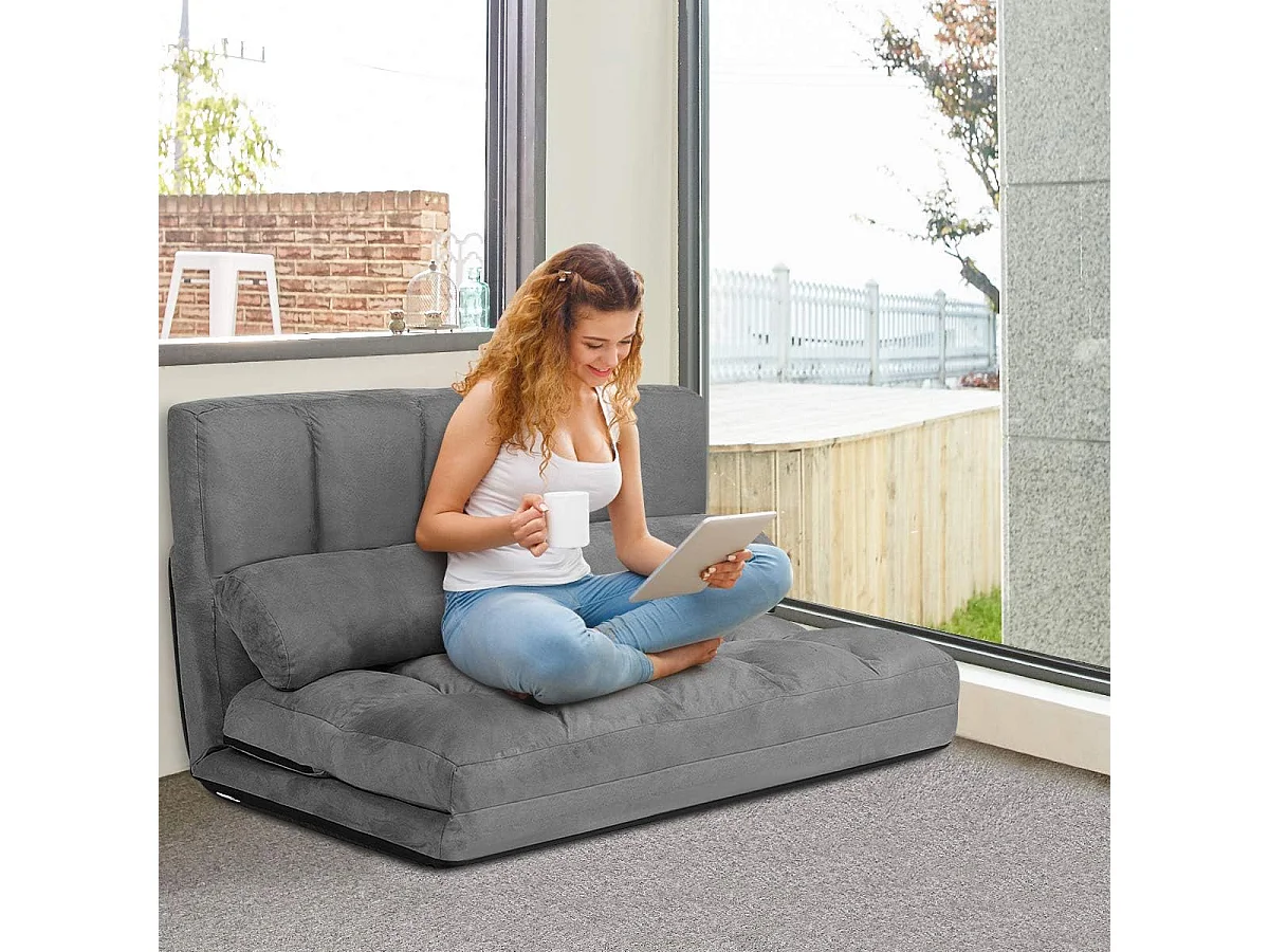 Canapé Convertible 2 Place 113 x 180 cm, Dossier Réglable à 6 Positions, Housse Détachable, Gris