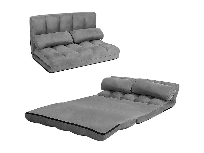 Canapé Convertible 2 Place 113 x 180 cm, Dossier Réglable à 6 Positions, Housse Détachable, Gris