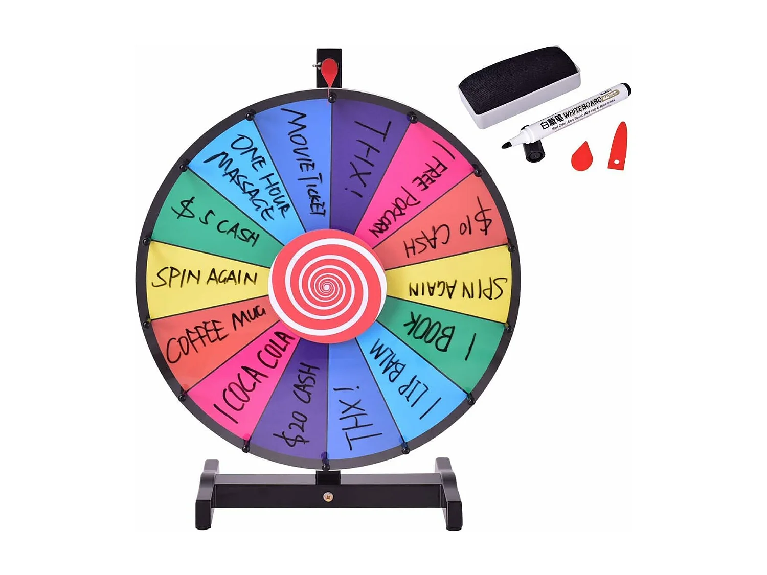 Roue de la fortune 18 pouces avec trépied 14 slot roue de loterie avec stylo effaçable