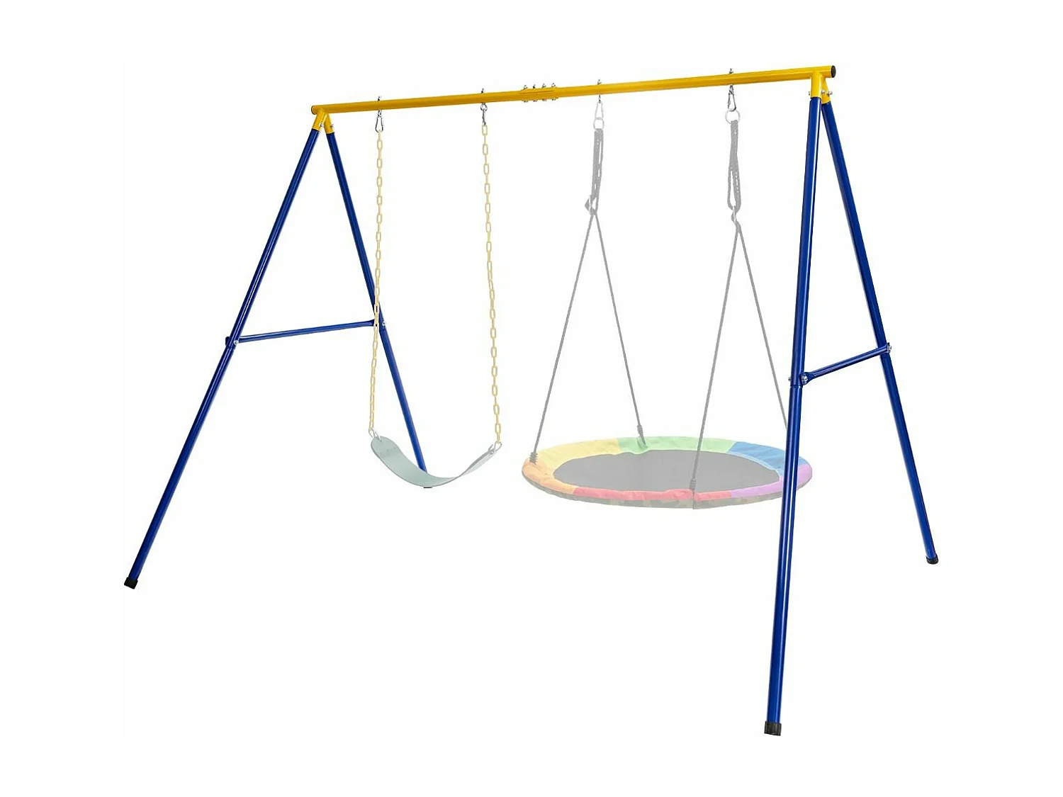 Portique avec Balançoire Nid d'Oiseau Ronde Ø100CM Balançoire Ceinture 1,2m pour Enfant Charge 300KG 2 Méthodes de Fixation