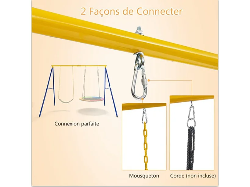 Portique avec Balançoire Nid d'Oiseau Ronde Ø100CM Balançoire Ceinture 1,2m pour Enfant Charge 300KG 2 Méthodes de Fixation