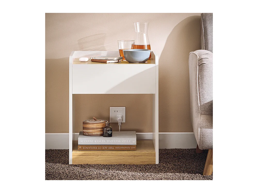 SoBuy Nachtkastje, Nachtkastje, Bijzettafel, Bijzettafel met 1 Lade voor Woonkamer, Slaapkamer, Geschikt voor Elk Bed en Kamer, L45 x D40 x H55 cm, FBT128-WN