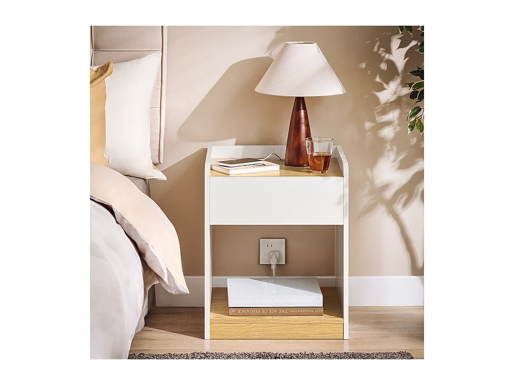 SoBuy Nachtkastje, Nachtkastje, Bijzettafel, Bijzettafel met 1 Lade voor Woonkamer, Slaapkamer, Geschikt voor Elk Bed en Kamer, L45 x D40 x H55 cm, FBT128-WN