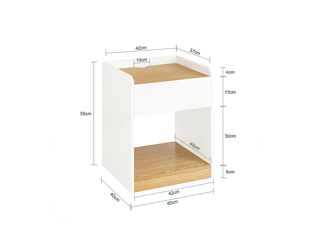 SoBuy Nachtkastje, Nachtkastje, Bijzettafel, Bijzettafel met 1 Lade voor Woonkamer, Slaapkamer, Geschikt voor Elk Bed en Kamer, L45 x D40 x H55 cm, FBT128-WN