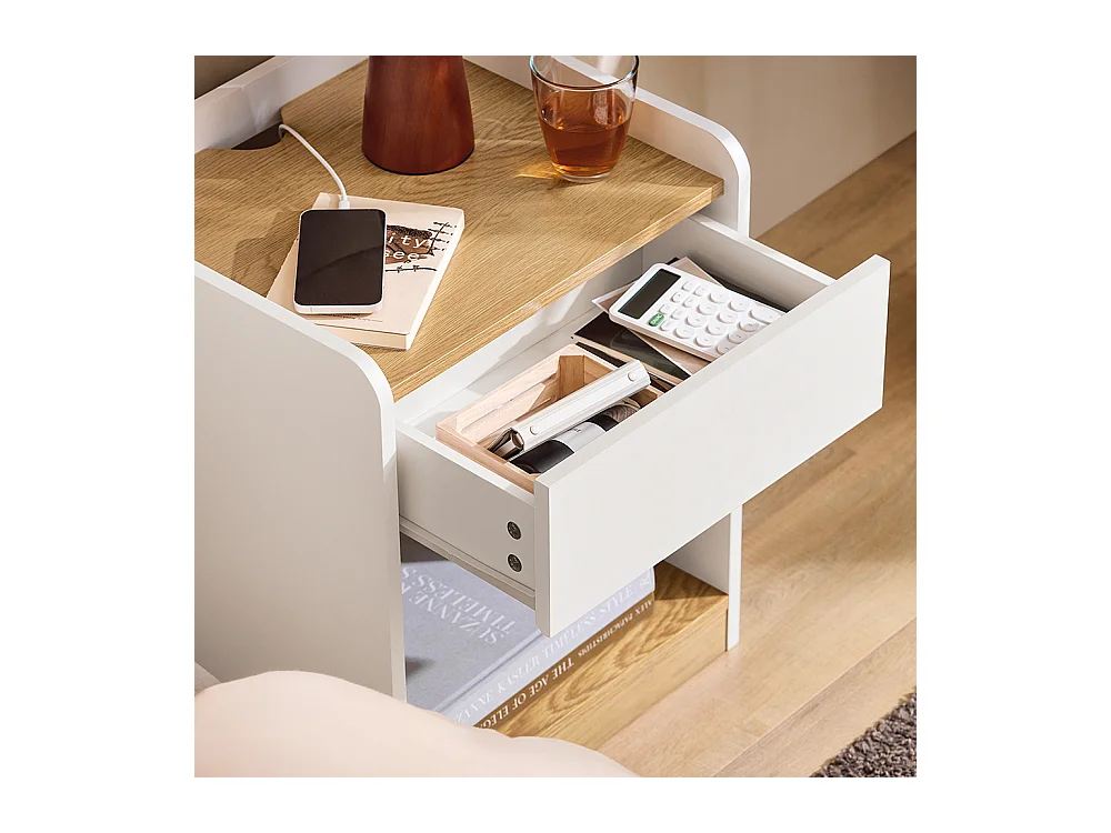 SoBuy Nachtkastje, Nachtkastje, Bijzettafel, Bijzettafel met 1 Lade voor Woonkamer, Slaapkamer, Geschikt voor Elk Bed en Kamer, L45 x D40 x H55 cm, FBT128-WN