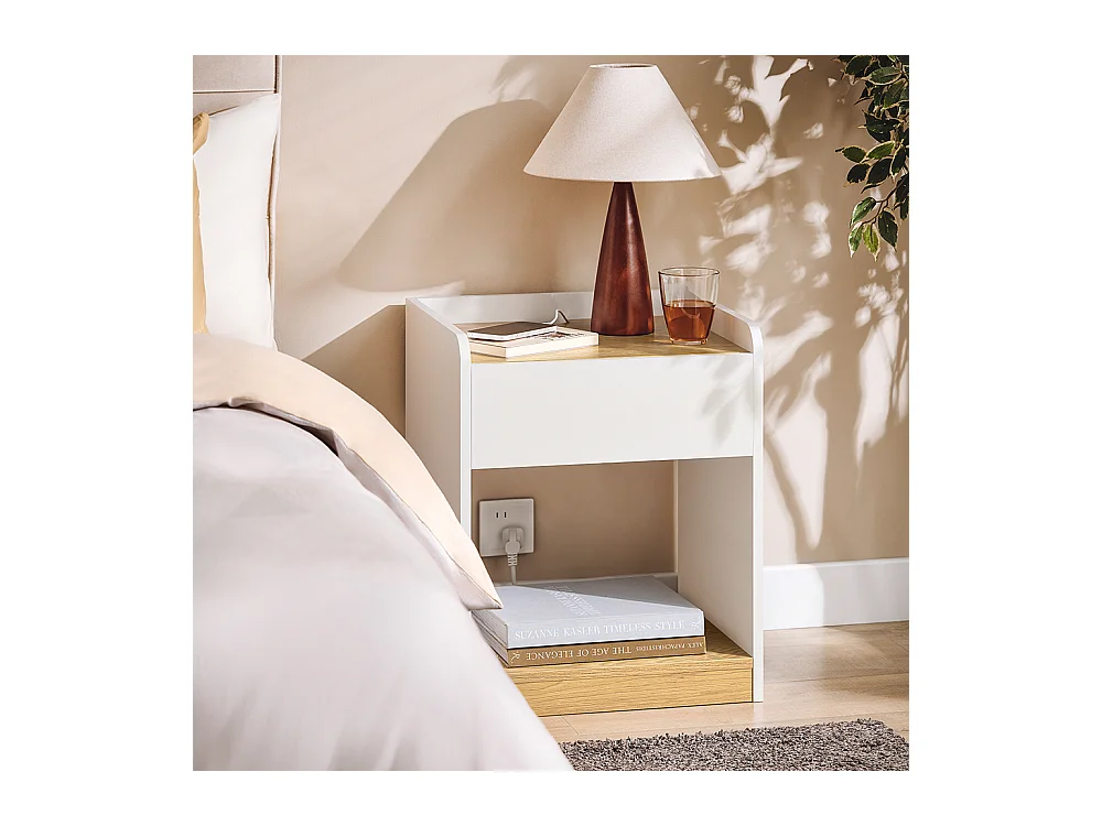 SoBuy Nachtkastje, Nachtkastje, Bijzettafel, Bijzettafel met 1 Lade voor Woonkamer, Slaapkamer, Geschikt voor Elk Bed en Kamer, L45 x D40 x H55 cm, FBT128-WN