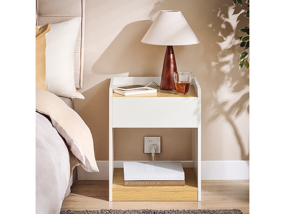 SoBuy FBT128-WN Table de Chevet, Table de Nuit, Table d'Appoint, Bout de Canapé avec 1 Tiroir pour Salon, Chambre