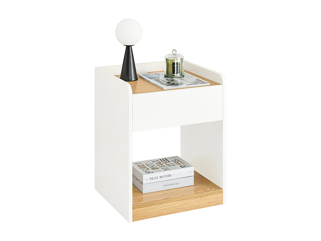 SoBuy Nachtkastje, Nachtkastje, Bijzettafel, Bijzettafel met 1 Lade voor Woonkamer, Slaapkamer, Geschikt voor Elk Bed en Kamer, L45 x D40 x H55 cm, FBT128-WN
