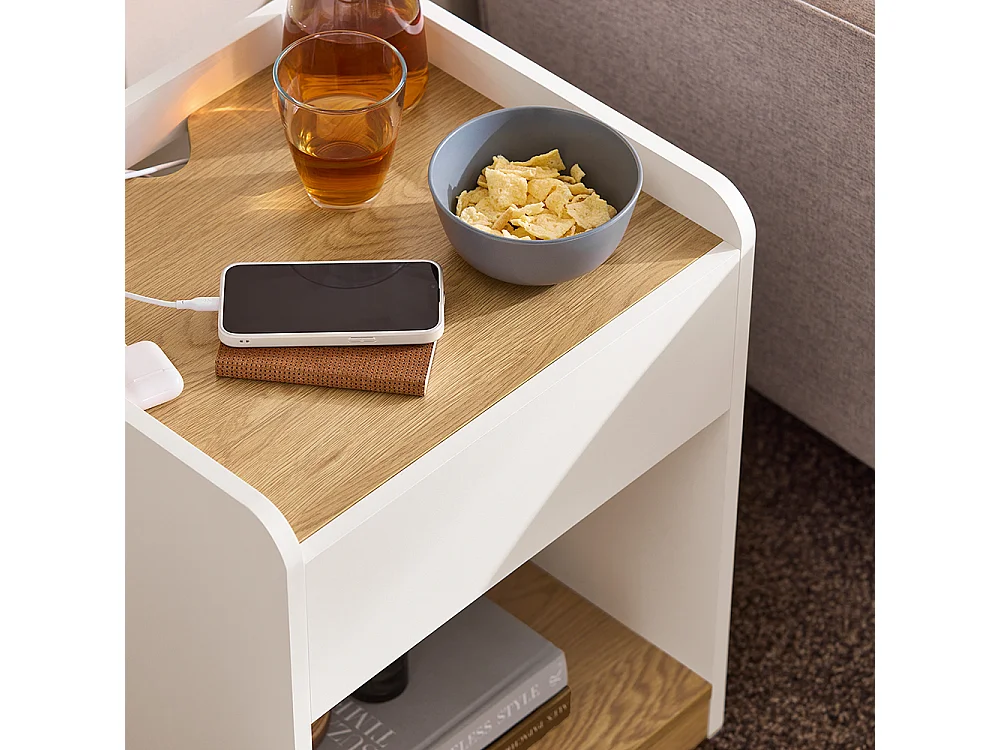 SoBuy Nachtkastje, Nachtkastje, Bijzettafel, Bijzettafel met 1 Lade voor Woonkamer, Slaapkamer, Geschikt voor Elk Bed en Kamer, L45 x D40 x H55 cm, FBT128-WN