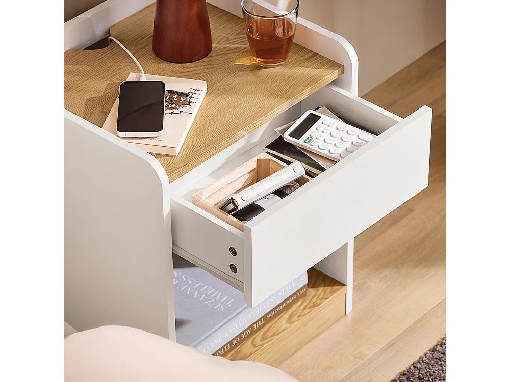 SoBuy Nachtkastje, Nachtkastje, Bijzettafel, Bijzettafel met 1 Lade voor Woonkamer, Slaapkamer, Geschikt voor Elk Bed en Kamer, L45 x D40 x H55 cm, FBT128-WN