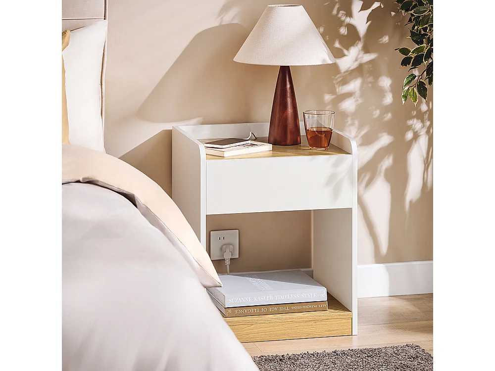 SoBuy Nachtkastje, Nachtkastje, Bijzettafel, Bijzettafel met 1 Lade voor Woonkamer, Slaapkamer, Geschikt voor Elk Bed en Kamer, L45 x D40 x H55 cm, FBT128-WN