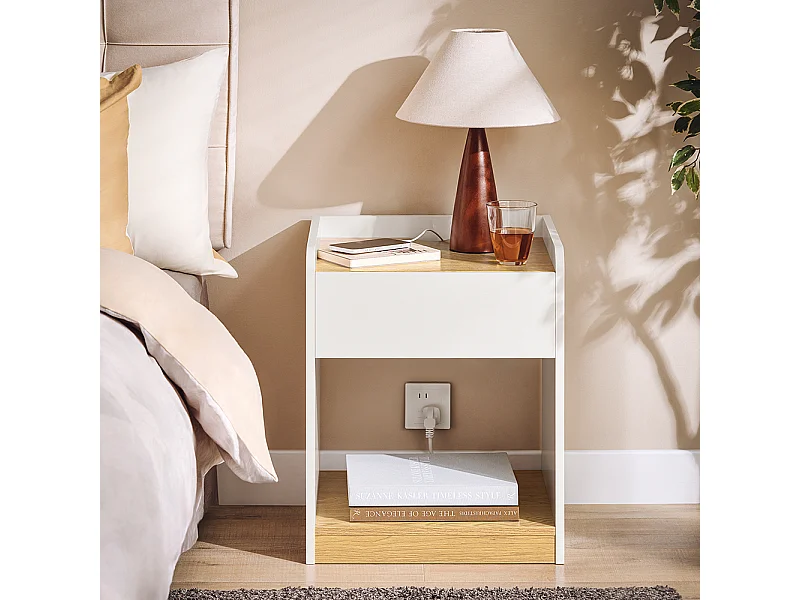 SoBuy Nachtkastje, Nachtkastje, Bijzettafel, Bijzettafel met 1 Lade voor Woonkamer, Slaapkamer, Geschikt voor Elk Bed en Kamer, L45 x D40 x H55 cm, FBT128-WN