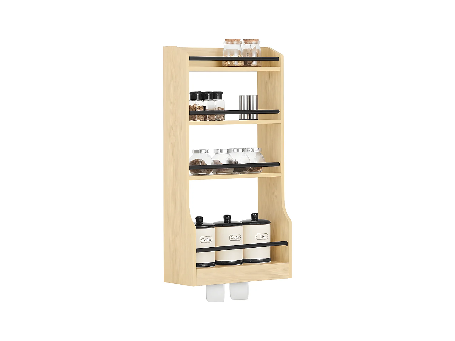 SoBuy Étagère à Suspendre Murale Étagère à Épices Rangement Cuisine Étagère de Salle de Bain avec 4 Étagères et 3 Crochets 38x17x75 cm, KCR12-N