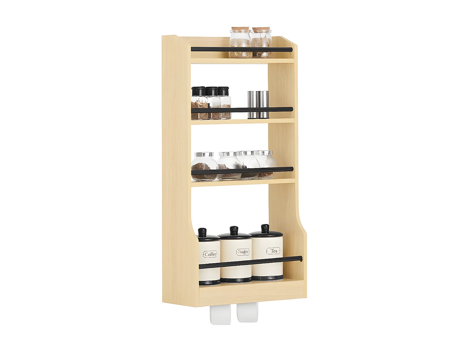 SoBuy Étagère à Suspendre Murale Étagère à Épices Rangement Cuisine Étagère de Salle de Bain avec 4 Étagères et 3 Crochets 38x17x75 cm, KCR12-N