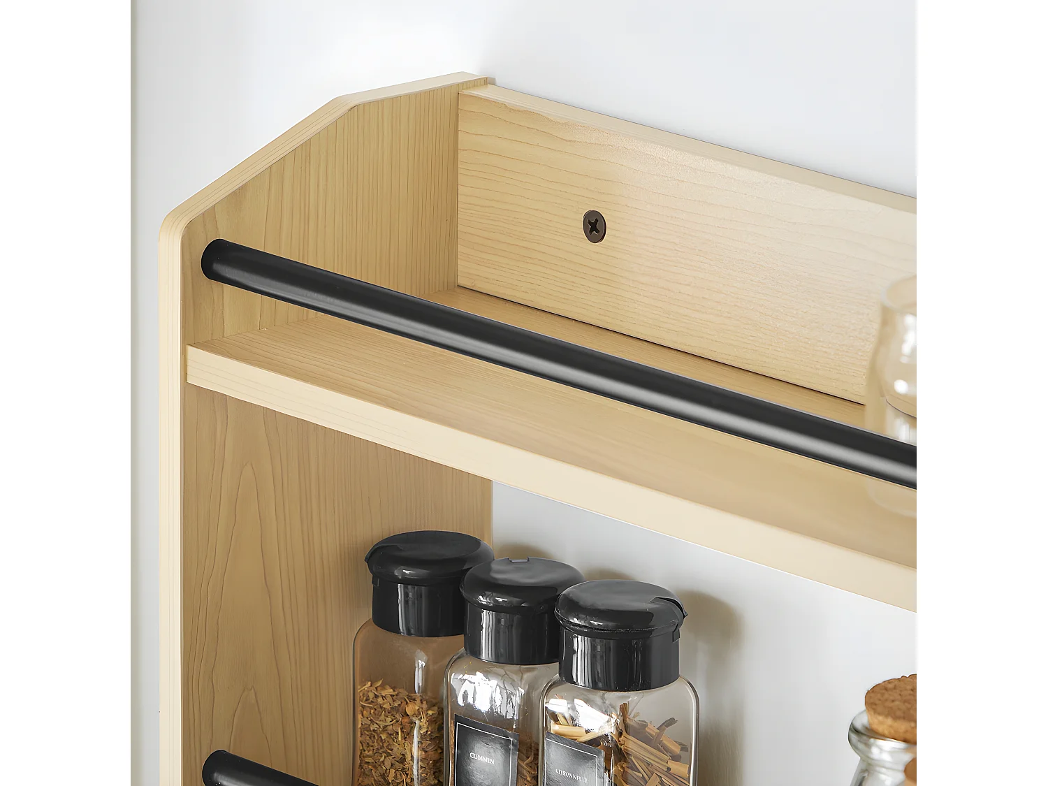 SoBuy Étagère à Suspendre Murale Étagère à Épices Rangement Cuisine Étagère de Salle de Bain avec 4 Étagères et 3 Crochets 38x17x75 cm, KCR12-N