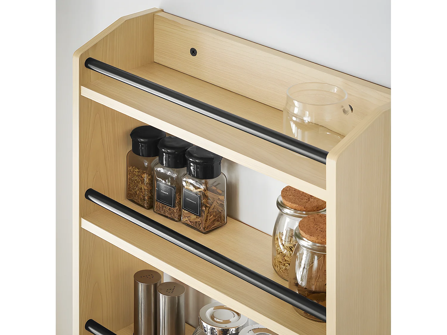 SoBuy Étagère à Suspendre Murale Étagère à Épices Rangement Cuisine Étagère de Salle de Bain avec 4 Étagères et 3 Crochets 38x17x75 cm, KCR12-N