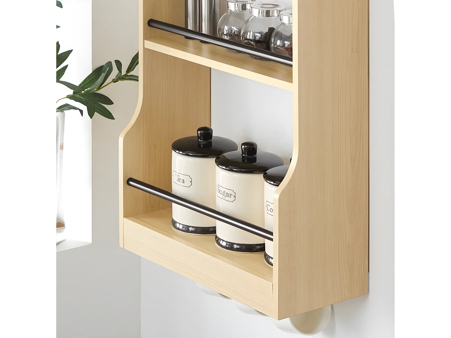 SoBuy Étagère à Suspendre Murale Étagère à Épices Rangement Cuisine Étagère de Salle de Bain avec 4 Étagères et 3 Crochets 38x17x75 cm, KCR12-N