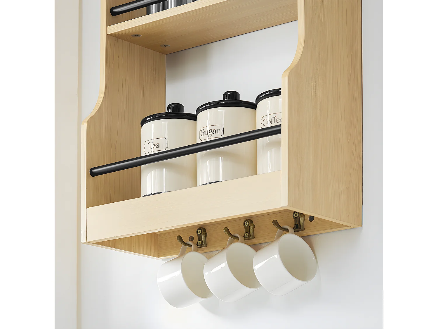 SoBuy Étagère à Suspendre Murale Étagère à Épices Rangement Cuisine Étagère de Salle de Bain avec 4 Étagères et 3 Crochets 38x17x75 cm, KCR12-N