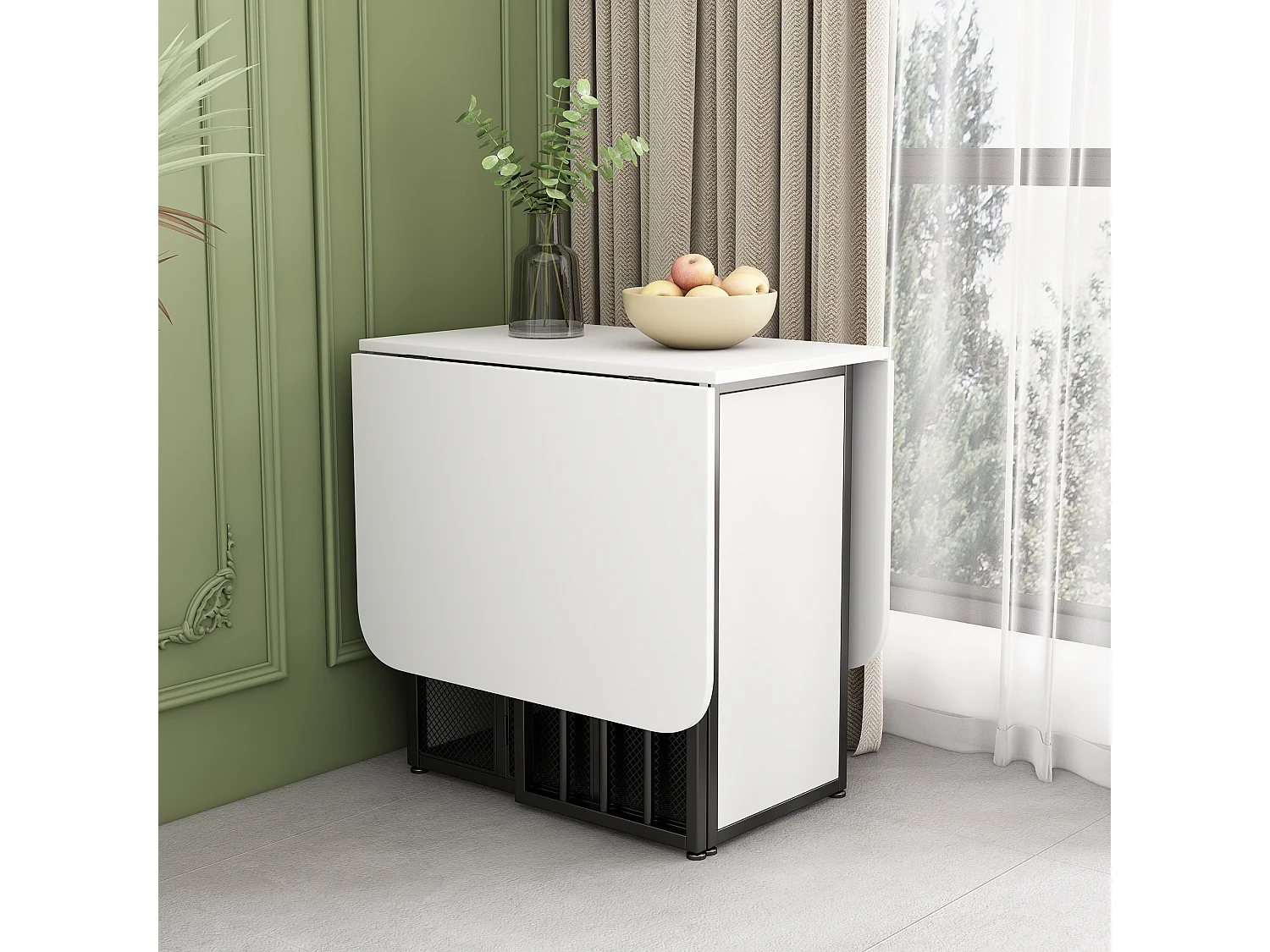 Veelzijdige intrekbare opklapbare eettafel met opbergplanken - spaanplaat - wit en zwart