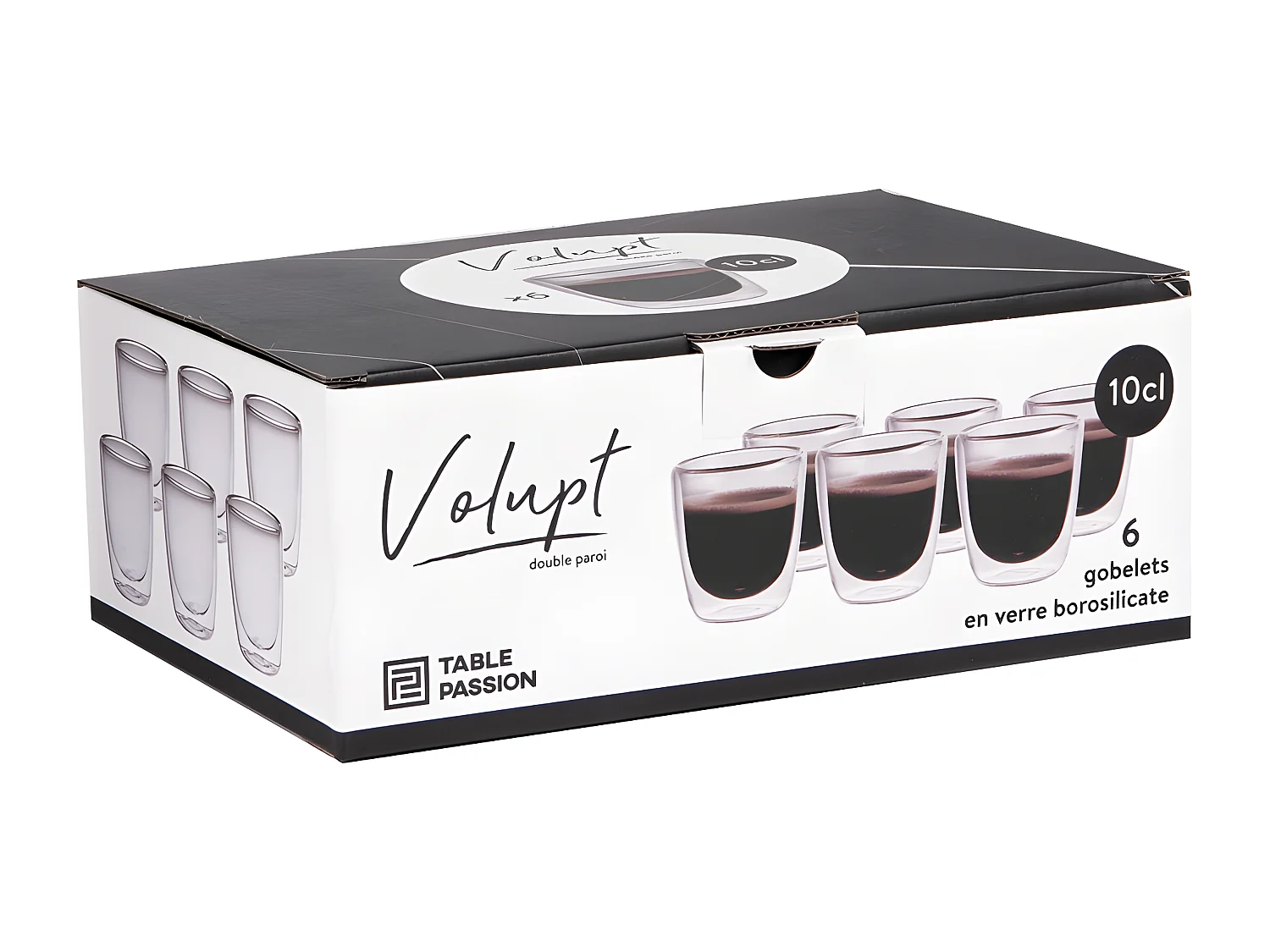 Set de 6 gobelets de 10 cl Volupt double paroi en verre borosilicate